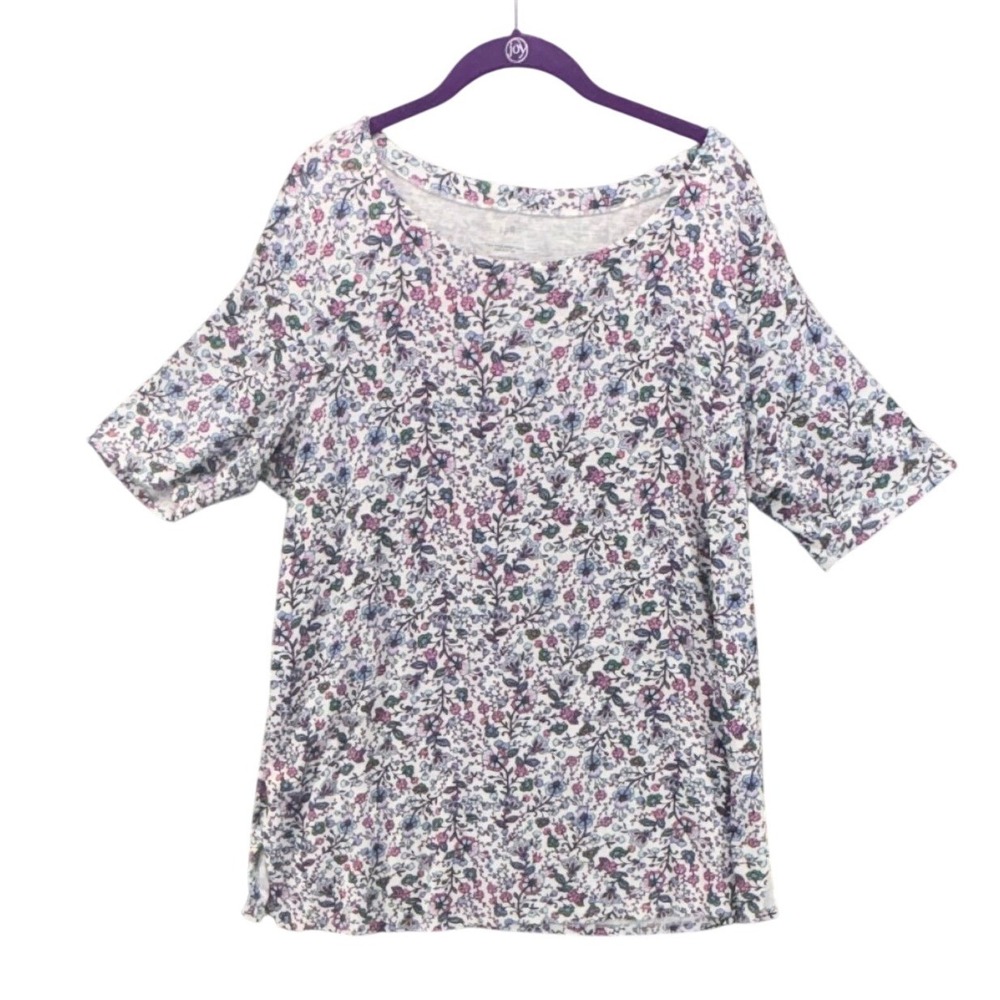 J. Jill Pima Slub Scoop Neck Tee XL Tall   Floral Side Slit Coastal Ditsy Floral